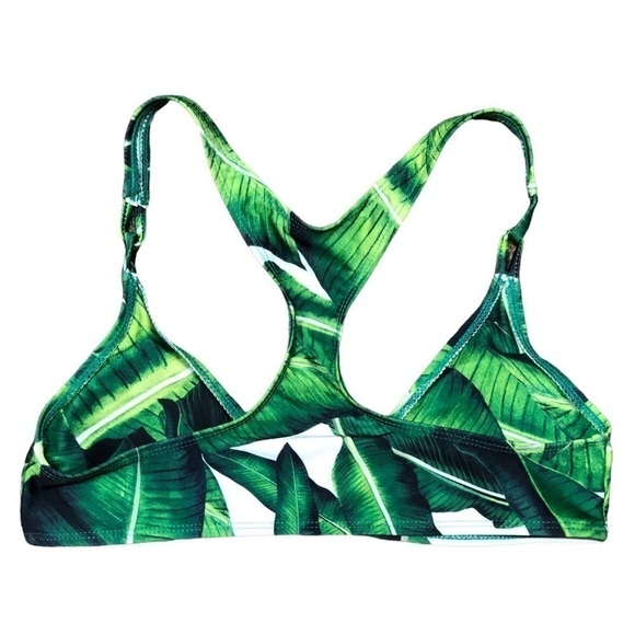 New - Racerback V-Neck Bikini Top Green & White Tropical Palm Print - Size Small - Picture 2 of 3